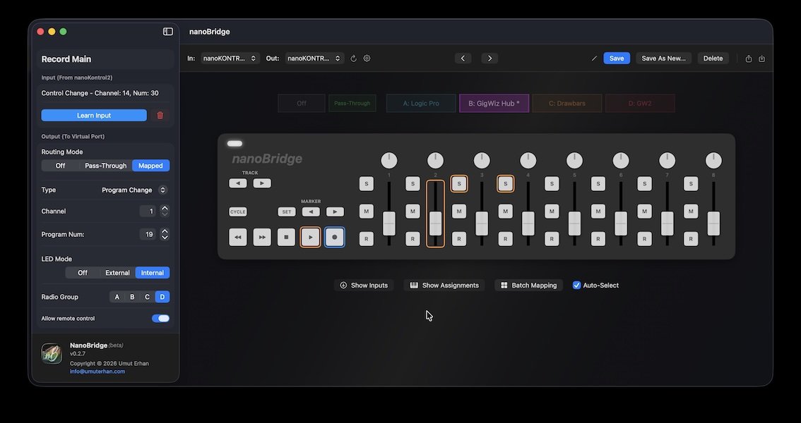nanoBridge Virtual MIDI Manager Interface