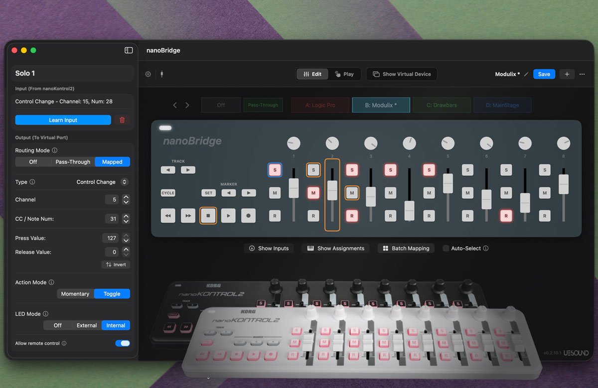 nanoBridge Virtual MIDI Manager Interface
